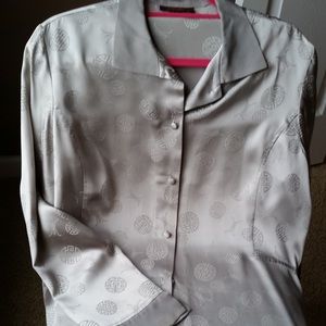 Vintage Han Fong Grey silk button down top. Size 10/M
